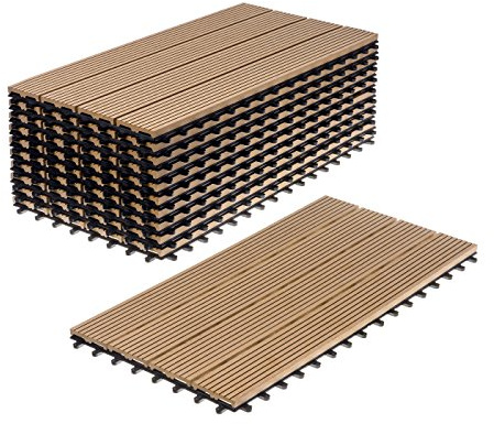 Ventanara® WPC Holz Kunststoff Fliesen Terrassenfliesen Klickfliesen Balkonfliesen 11 Stück (30 x 60 cm, Natur Standard)