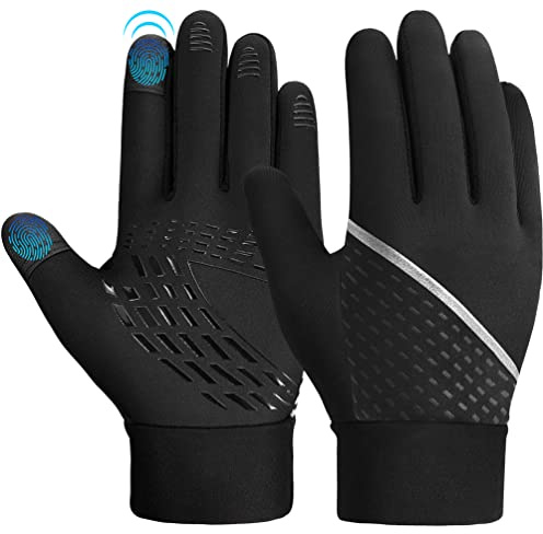 OOPOR Warme Winterhandschuhe Kinder Outdoor Sport Fleece Laufhandschuhe mit rutschfest Winddicht Touchscreen Kinder Schwarz 4-12 Jahre