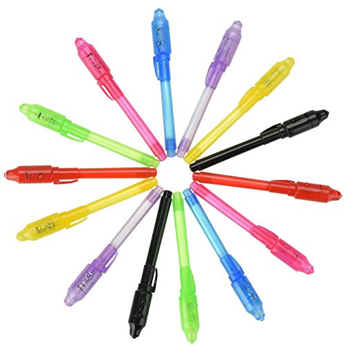 Willingood 14 x Geheimstift mit UV-Licht | unsichtbar schreiben | lesbar durch Licht | Mitgebsel | Kindergeburtstag | Gastgeschenke