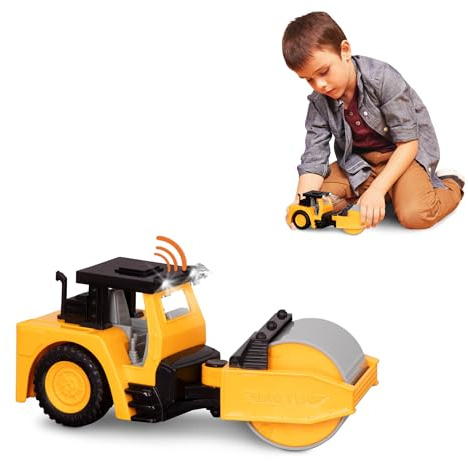 Driven by Battat - Dampfwalze, 18 cm - Spielzeug-Dampfwalze für Kinder - Baufahrzeug Spielzeug - Lichter und Geräusche - Bewegliche Teile - 3 Jahre +