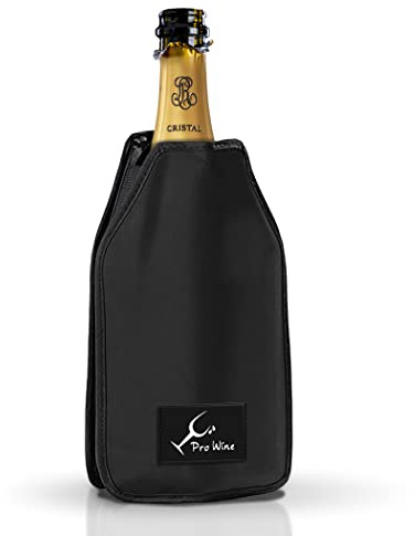 Pro Wine Aktiv Weinkühler Manschette – Elastischer Flaschenkühler für Wein & Champagner mit Kühlgel – Kühlt in 5 Min, Hält 2 Std Kalt – Wiederverwendbare Kühlmanschette für 0,75L Flaschen, Schwarz