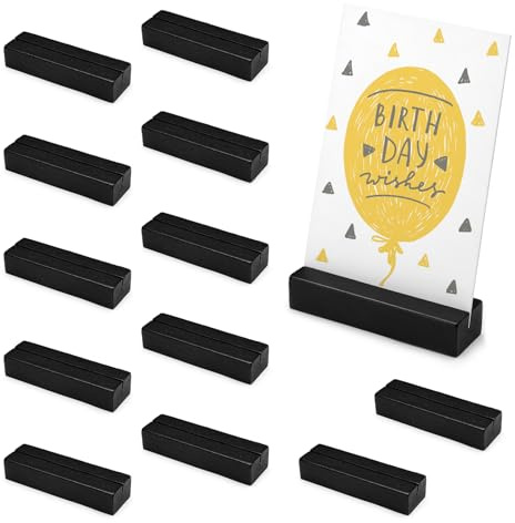 Naler Kartenhalter Holz 12 Stück Tischkartenhalter Car Holder Schwarz | 12er Set Holzständer Postkartenhalter Fotohalter Menükartenhalter für Hochzeiten, Restaurants, Bankette und Partys