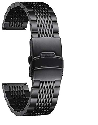 BINLUN Edelstahl Uhrenarmband 18mm 19mm 20mm 21mm 22mm 24mm Mesh Metall Uhrenarmband für Damen Herren Ersatz Armband Metallarmband Klassisch Poliert Edelstahlarmband in 5 Farben, Schwarz 22mm