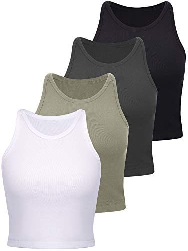 4 Stücke Basic Crop Tank Tops Damen Ärmellose Racerback Crop Tops Baumwolle Sport Crop Tops für Damen Täglich Tragen