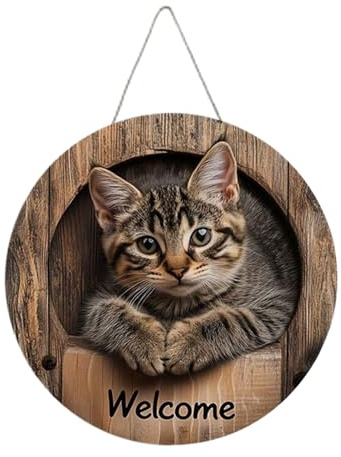 Mppchhn Willkommen Schild Für Haustür - Holz Willkommensschild Für Haustür | Einzugsparty Katzen Motiv 2D Deko Für Innen Außen Café Wohnzimmer Schlafzimmer Garten Klassenzimmer