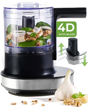 Nutrilovers® Zerkleinerer NUTRI-CHOPPER 4D Multizerkleinerer Küche elektrisch mit AUTO-BLADE Funktion – BPA-frei – Deutsche Marke – Food Processor Universalzerkleiner Zwiebel Fleisch Nüsse Pesto