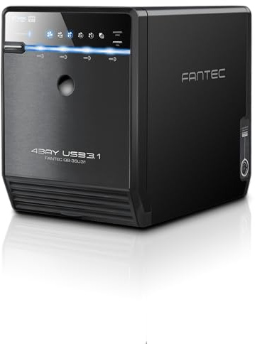 FANTEC QB-35U31 Externes 4-fach USB-C 3.1 Festplattengehäuse für SSD und Festplatten, 2,5 Zoll & 3,5 Zoll, 10Gbit/s, SATA, Automatik Lüfter, Metall, schwarz