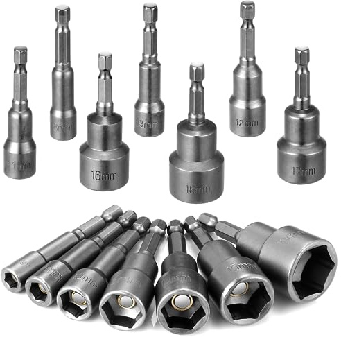 14 Stück Steckschlüssel Set, 6-19mm Magnetisches Stecknuss Nuss | Magnetisch Sechskant Stecknuss Adapter 1/4 Zoll, Anschrauben Steckschlüsseleinsätzefür Bohrer Akkuschrauber