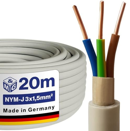 M&G Techno NYM-J 3x1,5 mm² Stromkabel 3 Polig NYM Kabel 3 adrig Mantelleitung Erdkabel Elektrokabel Feuchtraumkabel elektrische Leitung 20m