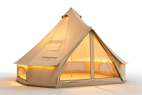 KingCamp Khan 4/5M Glockenzelt Atmungsaktives,Wasserdicht TC-Baumwollzelt | Geräumig 6-10 Personen Glamping Zelt,4-Jahreszeiten Zelt mit Ofenöffnung,Wetterbeständig,für Familien,Gruppen Längere Camping