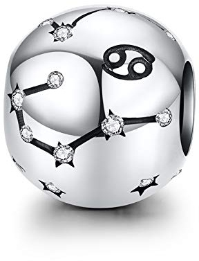 LaMenars Damen-Charm 925 Sterling Silber Charms und Perlen mit 12 Sternbildern, kompatibel mit Pandora & europäischem Armband (Krebs (22. Juni – 22. Juli)), Zirkonia