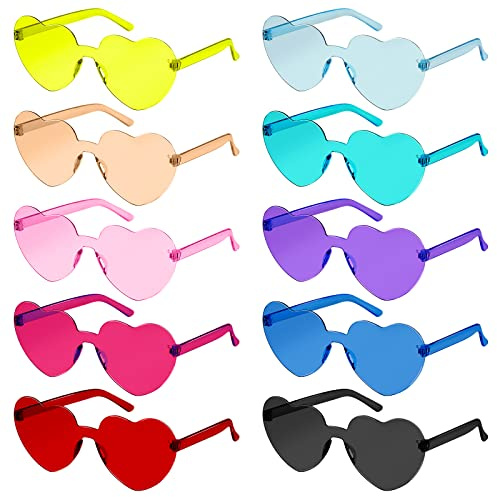 SelfTek 10 Stück Herz Sonnenbrille - Herz Brille Lustige Partybrille Herzform für Erwachsene, Hippie Brille Magische Farben für Party Foto Requisiten Geburtstag Festival