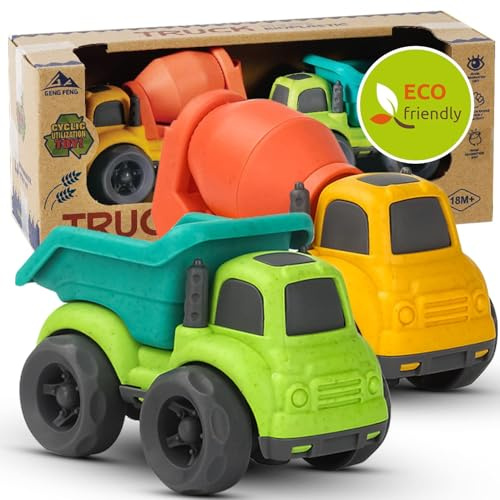 Cicili LKW Spielzeug ab 1 2 Jahr, 2er Baufahrzeug Spielzeugauto für Kinder | Kipplaster & Betonmischer, aus Weizenstroh‑Kunststoff, Kinderspielzeug Geschenk für Jungen und Mädchen 1 2 3 Jahre, Grün