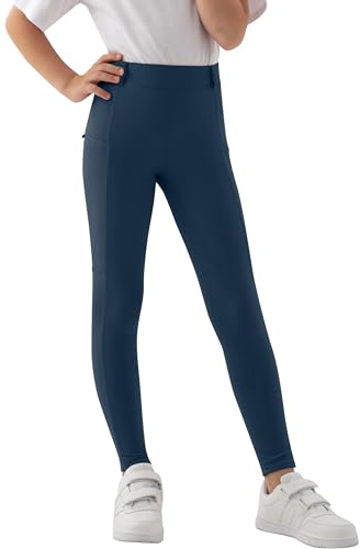MoFiz Kinder Reithose Mädchen Vollbesatz mit Silikon Kinder Reitleggings mit Reißverschlusstasche Blau 128-140