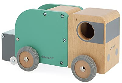 Janod LKW, massives Holz, Bolid, magnetisch, inkl. Rädern, leise, Phantasie und Motorik, fein, FSC-Szertifiziert – Wasserfarbe ab 2 Jahren, J04633, Grün