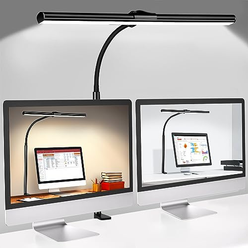 Kimimara Schreibtischlampe LED Dimmbar - Schreibtisch Lampe Klemmbar Augenschutz Tischlampe Monitor Buero Desk Lampe Schwanenhals Klemmleuchte 5 Farbtemperatur 5 Helligkeitsstufen Architektenlampe