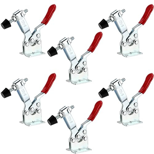 NGOSUET 6 Stück Kniehebelspanner Vertikal 100kg GH-201-B Schnellspanner Waagerecht Spanner Horizontal Toggle Clamp Verstellbar Toggle Lever Clamp für Maschinenbetrieb, Zimmerei, Schweißen, Rot