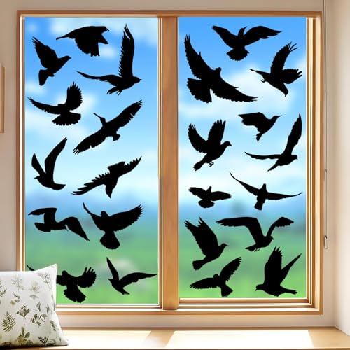 Kangtaixin Fensteraufkleber Vogelschutz, 37 Stück Vogelaufkleber für Fenster Selbstklebende Schwarz, Fensterbilder Statisch Haftend, Wiederverwendbare Anti-Kollision PVC Sticker gegen Vogelschlag