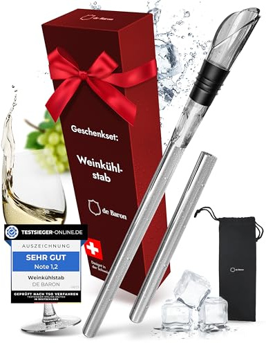 DEBARON® Premium Weinkühlstab mit Ausgießer I Weinkühler Stab mit Extra Kühleffekt aufgrund SPT Technologie I Weinkühl Stab sicher und zertifiziert I Wein Geschenk I Wein Zubehör I Weinzubehör