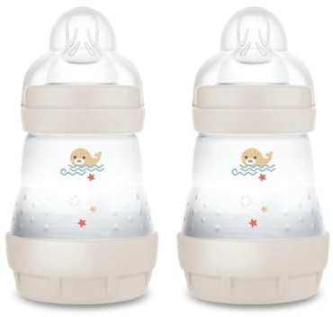 MAM Easy Start Babyflasche, 160 ml (2er-Set), Set mit 2 Anti-Kolik-Flaschen, reduziert Luftblasen und Koliken, Babyzubehör mit Sauger Größe 1, neutral