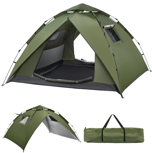 Camping Zelt Automatisches 4 Personen Wasserdicht Kuppelzelt 230x230x150CM | Instant-Zelt Pop Up Sekundenzelt , UV-Schutz, 4 Jahreszeiten Familie Campingzelt 2 in 1 Doppelschichten Familienzelt