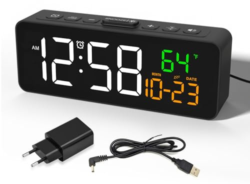 Netzu Digital Wecker Klein, Nachttisch Wecker mit Temperaturanzeige, Datum, 4 Helligkeit, 3 Lautstärke, Snooze, 12/24 Stunden, Wecker Laut für Wohnzimmer Schlafzimmer