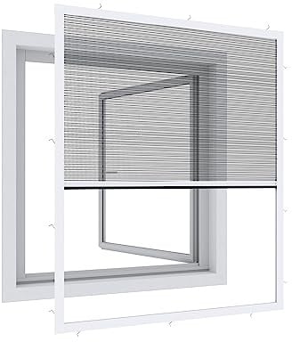 Windhager Fliegengitter Fenster 100 x 120 cm Weiß, Plissee ohne Bohren, Aluminium, kürzbar, Insektenschutz gegen Mücken, Fliegenschutz, passgenau, feinmaschig, werkzeugfrei montierbar, 03242