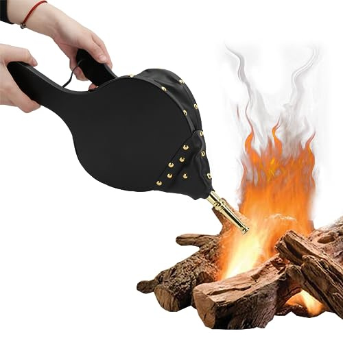 Alvinlite Blasebalg für Kamin und Grill, Blasebalg aus Holz mit Hängendem Gurt für Schornstein Holzkohle Camping Kochen(Gold)