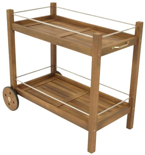 DEGAMO Barwagen Servierwagen Cape Town 92x84x83cm, Zwei Ebenen, Holz Akazie braun geölt, Outdoor