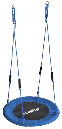 Relaxdays Nestschaukel, runde Hängeschaukel, Schaumstoffgriffe, blau | Kinder, verstellbar, outdoor, Ø: 80 cm, bis 100 kg