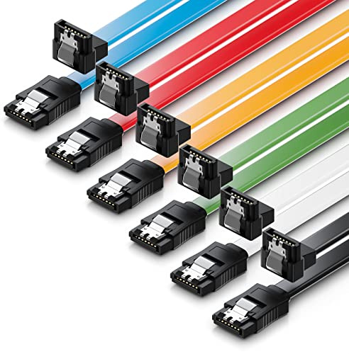 deleyCON 6x 50cm SATA 3 Kabel im Set SATA III Datenkabel - HDD SSD Verbindungskabel Anschlusskabel Metall-Clip 6 GBit/s - 1x Gerade 1x 90° L-Typ Stecker - Bunt