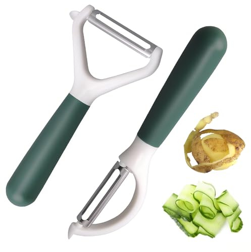 Sparschäler 2er Set Edelstahl - gemüseschäler(3cm & 17.5cm) mit griffigem Design - Scharfe Pendelklinge für Kartoffeln, Karotten, Gemüse & Obst - Grün