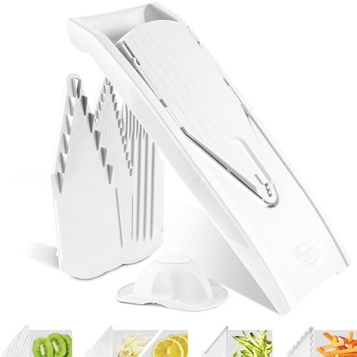 Börner V1 ClassicLine Gemüsehobel - Starter Set - Mit 4 Einsätzen - Weiß | Mit Sicherheitsfruchthalter + 4 Einsätzen - Scheiben in 3 Schnittstärken - Stifte in 2 Größen - Edelstahlmesser - BPA-frei