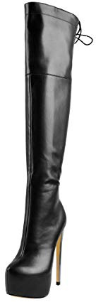 Only maker Damen Overknees Plateau Stiefel mit hohem Schaft Stiletto Absatz Reißverschluss Lederimitat Schwarz 39 EU
