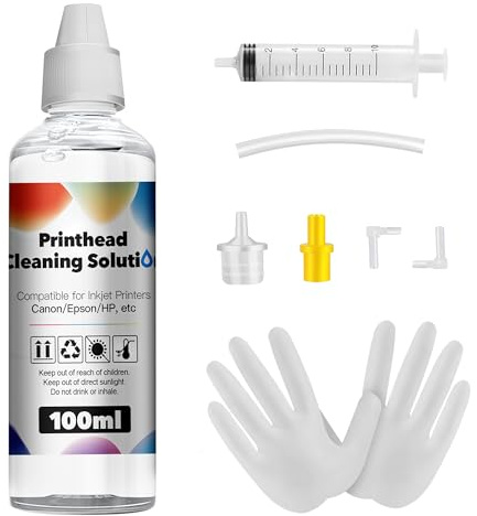 HALLOLUX 100ML Druckkopfreiniger Düsenreiniger Druckkopf Reinigungsflüssigkeit, Flüssigdrucker Kopfreinigungsset Lösung für Epson HP Canon Brother Samsung für Aller Tintenstrahldrucker Druckkopf