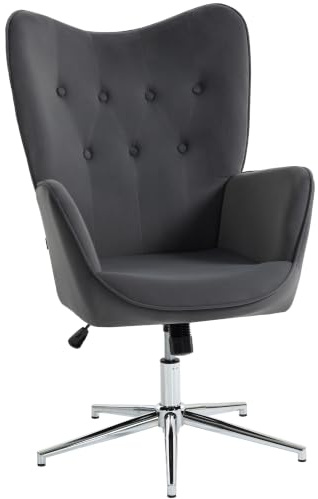 HOMCOM Wohnzimmer Dreh-Samt-Sessel mit Armlehnen Dunkelgrau | Gepolsterter Schaukel-Sessel, höhenverstellbar, für Büro und Wohnzimmer