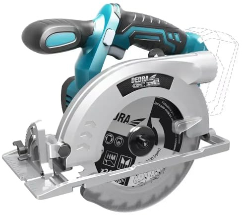 Akku-Handkreissäge 18V, DEDRA, Schleifscheibe Ø165mm, softgrip, Ergonomisches Leichtgewicht 2,8kg, Schnitthöhe 45° mit Akku-Handkreissäge, ideal für Holz, ohne Akku & Ladegerät