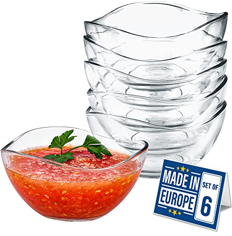 CRYSTALIA Premium Glas Dessertschalen Set 6, 310ml 100% BLEI FREI Stabelbare Glasschalen, Dessertgläser, Dessertbecher, Puddingschalen, Saucenschalen, Servierschalen, Soßenschalen, Obst-Servierschalen