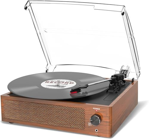 Plattenspieler mit Lautsprecher Schallplattenspieler Wireless LP Phonograph mit Eingebauten Stereo-Lautsprechern 3-Gang-Riemenantrieb Plattenspieler mit Lautsprechern Bluetooth Retro Gelb