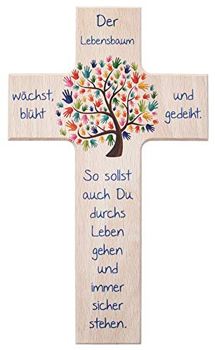 Fritz Cox Kinder-Holzkreuz: 'Lebensbaum' Das besondere Geschenk für unsere Liebsten. TOPSELLER zur Taufe, Kommunion, Geburt 20 cm
