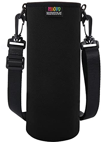 Nuovoware Trinkflaschenhalter, 750ml Premium Neopren Tragbare Isolierte Trinkflaschenhalter Tasche mit Verstellbarem Schultergurt, Edelstahl, Glas- / Plastikflaschen, Großformat - L Schwarz