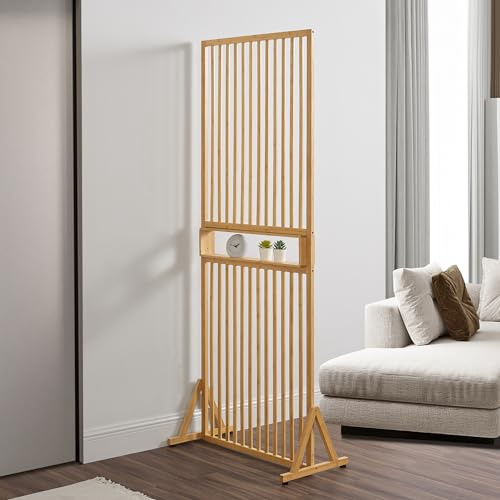 [en.casa] Raumtrenner Fron Stellwand Raumteiler 197 x 75,5 x 40 cm Trennwand Raumabtrennung Bambus Natur freistehend