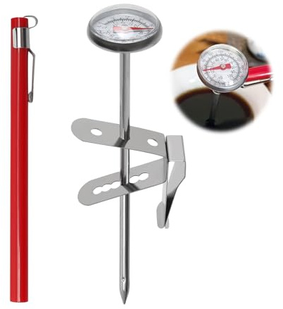 Fleischthermometer Analog 120 cm mit Langer Sonde und Clip | Küchenthermometer Edelstahl, Milchthermometer Barista, Bratenthermometer Grillthermometer, Kochthermometer für Flüssigkeiten