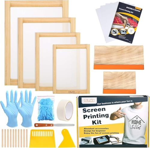 Caydo 31-teiliges Siebdruck Starter Set, 4 Größen von Holz Siebdruck Rahmen