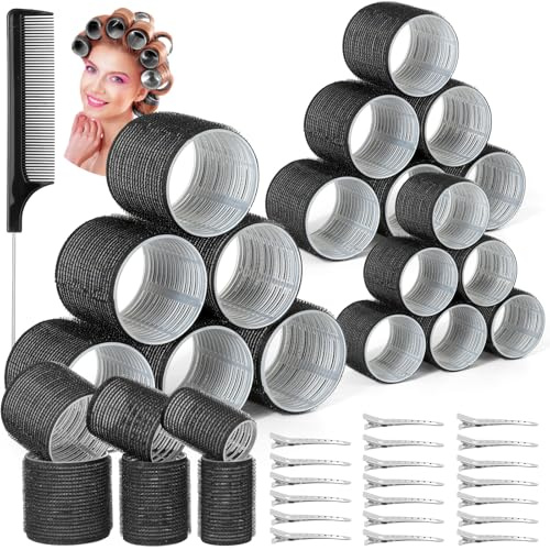 Qinzave 39 Stücke Lockenwickler Locken Set, Jumbo Groß Lockenwickler Selbsthaftend Hair Rollers 64mm 44mm 33mm mit 20 Stücke Haarspangen Groß Hitzefreie Haarwickler für Lange Medoum und Kurze Haare