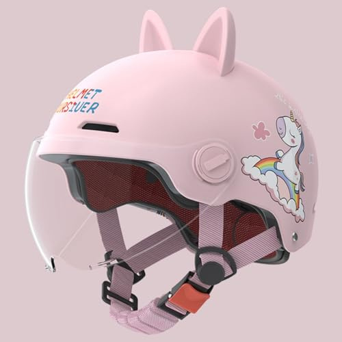 Offener Motorradhelm Für Kinder Mit Visier, Mopedhelm Mit Katzenohren, Motorrad-Halbschalenhelm Für Jungen Und Mädchen Von 3-12 Jahren, ECE 22.06-Geprüft