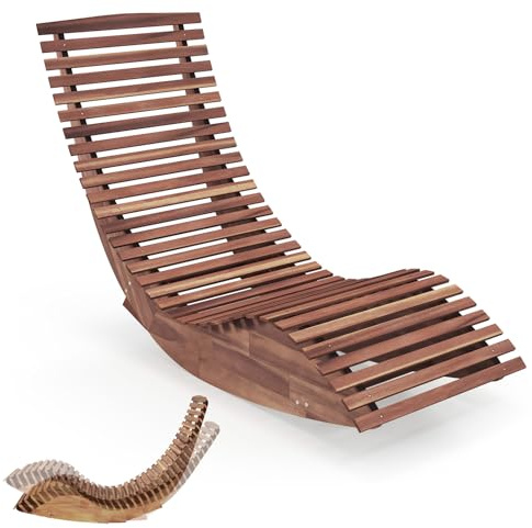 GIANTEX Sonnenliege Wetterfest, Schaukelliege aus Akazienholz, Gartenliege mit Schaukelfunktion, belastung bis 160kg, für Innenhof, Garten, Pool, 60 x 157 x 76 cm (1)