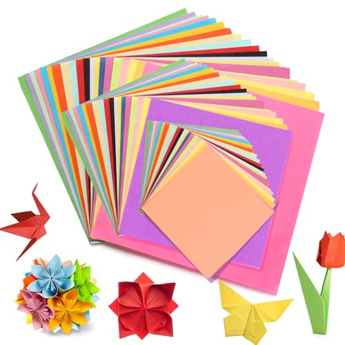 Luxoraiova 300 Blatt Origami Papier, Doppelseitiges, Farbiges 20x20 & 15x15 & 10x10CM, Quadratisch, 70g/m² Origamipapier für Kinder und Erwachsene DIY Bastelprojekte (20 Farben)