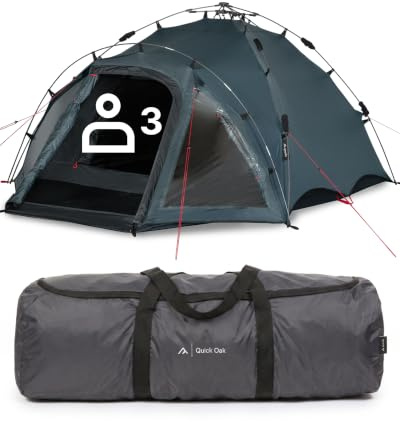 qeedo Quick Oak Campingzelt - Sekundenzelt mit innovativem Quick-Up-System, stabil & wasserdicht, ideal für Camping & Festival, Komfort-Zelt für bis zu 3 Personen, mit Vorraum & Moskitonetz aus Mesh