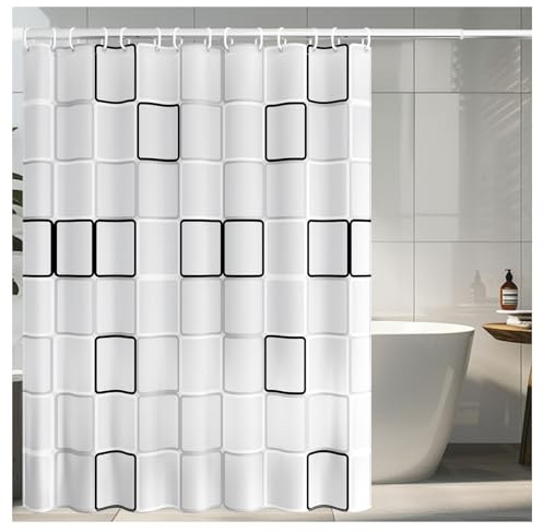 Anti-Schimmel-Vorhang für Dusche und Badewanne, 180 x 200 cm, 12 Haken, wasserdicht, schnell trocknend, antibakteriell, waschbar, für Schlafsaal, Familie, Hotel – Weiß